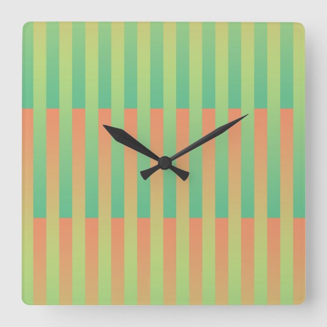 Reloj Cuadrado Patrón rayado de Naranja verde (Anverso)