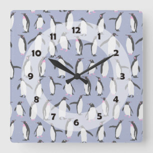 Reloj Cuadrado Patrón sin fisuras de los pingüinos de invierno +