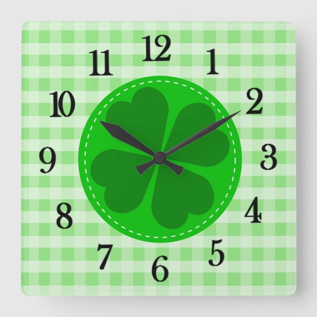 Reloj Cuadrado Patrón Tartán Verde y Aroma Lucky (Anverso)