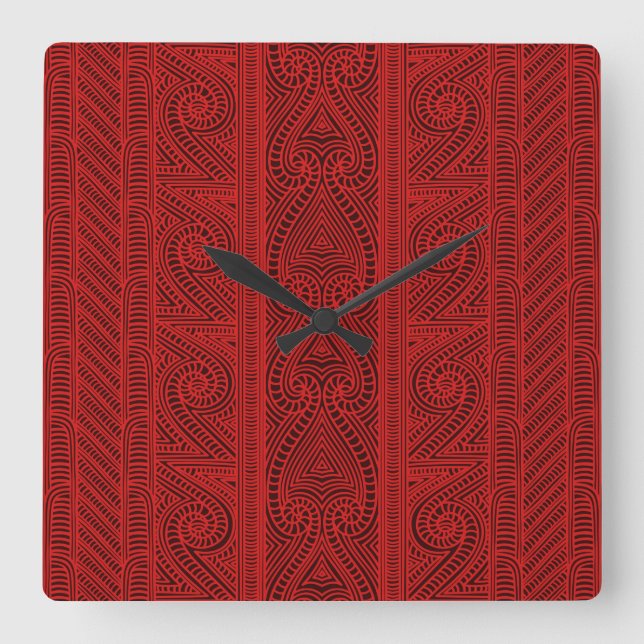 Reloj Cuadrado Patrón tribal maorí - El arte whakairo de tallar (Anverso)