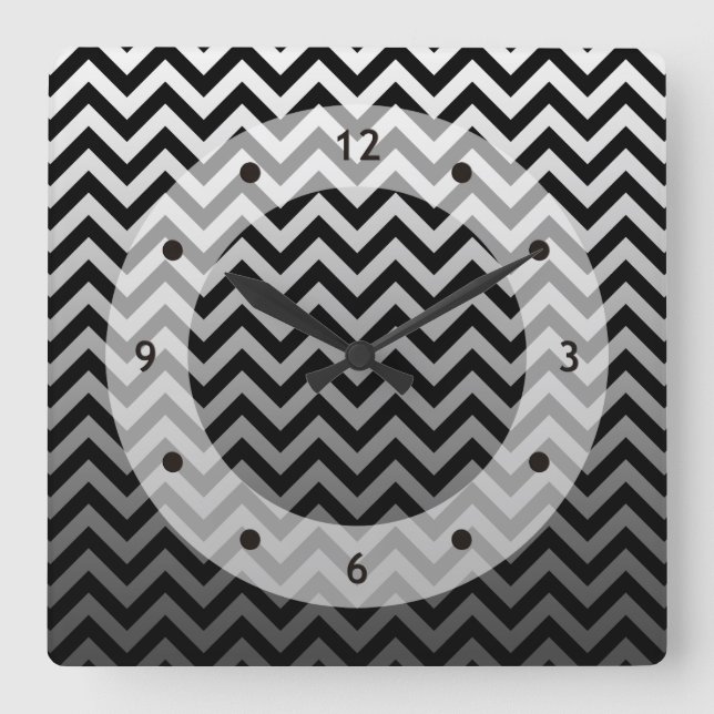 Reloj Cuadrado Patrón ZIGZAG - gradientes grises + tu trasero. (Anverso)