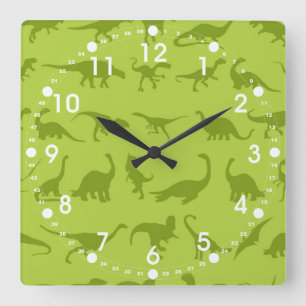 Reloj Cuadrado Patrones de dinosaurios verdes para niños