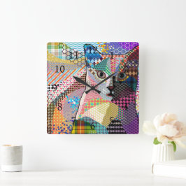 Reloj Cuadrado Patrones de gato 676 multicolor