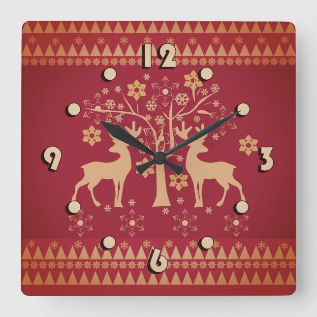 Reloj Cuadrado patrones de navidad (Anverso)