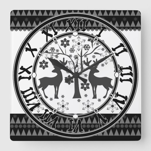 Reloj Cuadrado patrones de navidad (Anverso)