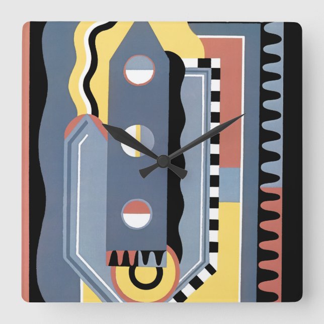 Reloj Cuadrado Patrones geométricos de Jazz Pochoir Art Deco anti (Anverso)