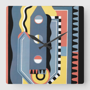 Reloj Cuadrado Patrones geométricos de jazz Pochoir Art Déco vint