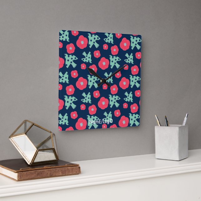 Reloj Cuadrado Pattern_7_camellia y bird_1 (Oficina)