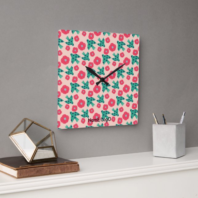 Reloj Cuadrado Pattern_8_camellia y bird_2 (Oficina)