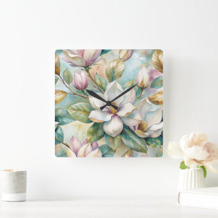 Reloj Cuadrado Pattern Elegant Magnolias