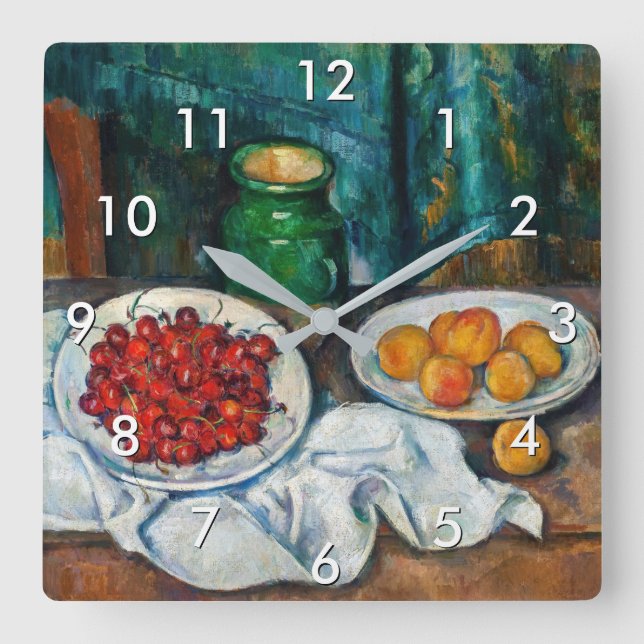 Reloj Cuadrado Paul Cezanne - Todavía la vida con cerezas y guiso (Anverso)