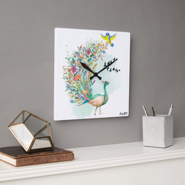 Reloj Cuadrado pavo real (Oficina)
