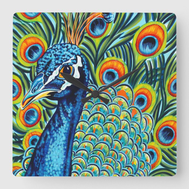 Reloj Cuadrado Pavo real Plumed I (Anverso)