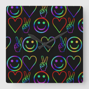 RELOJ CUADRADO PAZ, AMOR Y FELICIDAD