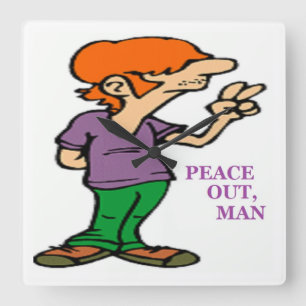 RELOJ CUADRADO "PAZ FUERA, HOMBRE" HIPPIE