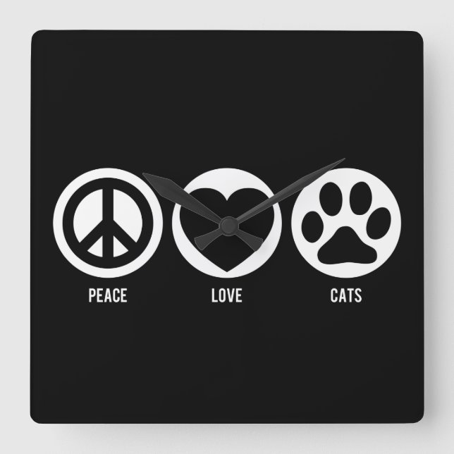 Reloj Cuadrado Peace Love Cats (Anverso)