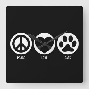 Reloj Cuadrado Peace Love Cats