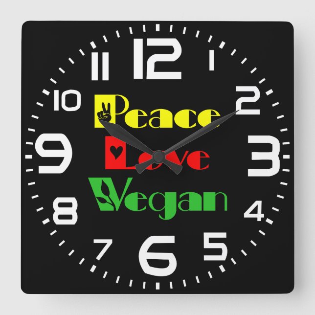 Reloj Cuadrado PEACE LOVE VEGAN Guay, Retro (Anverso)