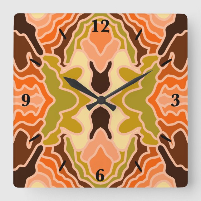 Reloj Cuadrado Peach Fuzz Boho Shabby Chic Geometric Resumen Art (Anverso)