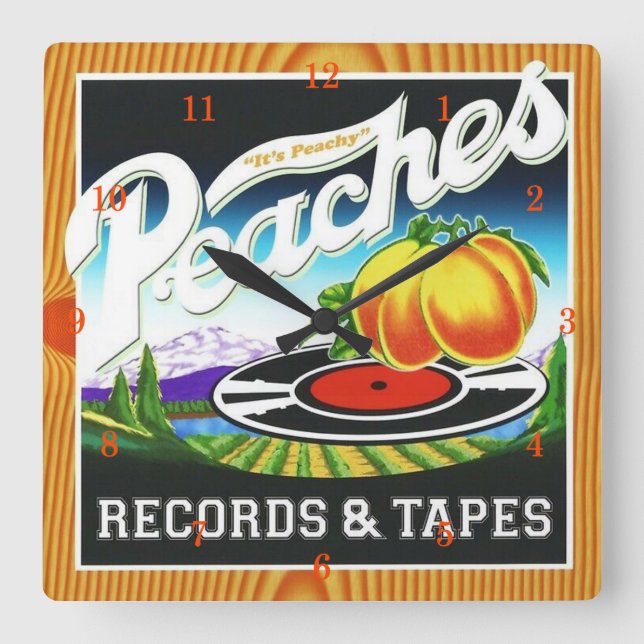 Reloj Cuadrado Peaches Records & Tapes Wall Clock (Anverso)