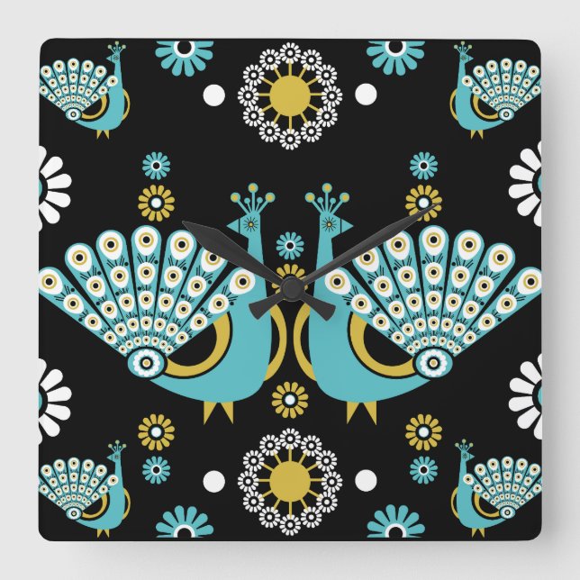 Reloj Cuadrado Peacock Art (Anverso)