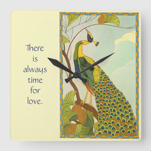 Reloj Cuadrado Peacock de estilo Art Nouveau vienés (Anverso)