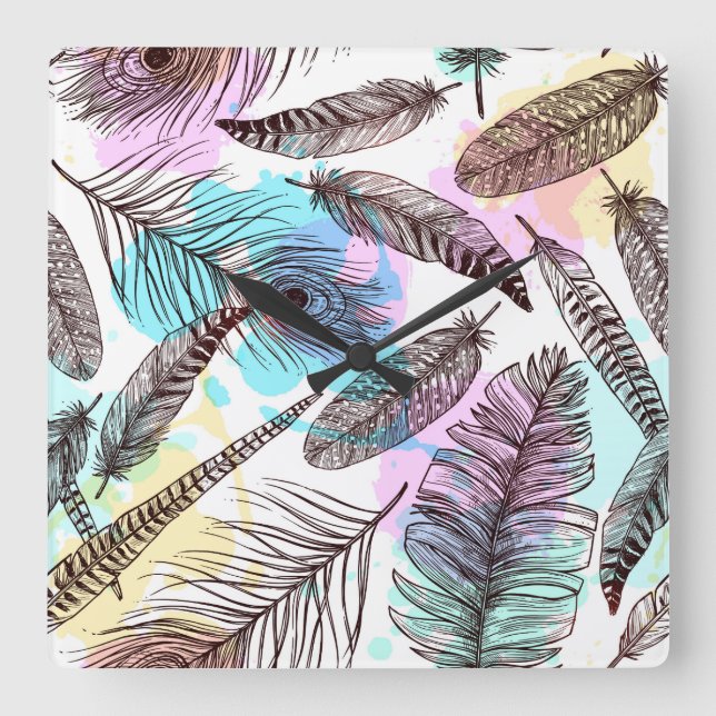 Reloj Cuadrado Peacock Feather (Anverso)