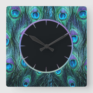 Reloj Cuadrado Peacock Feathers Aqua