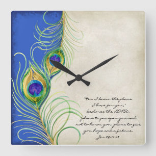 Reloj Cuadrado Peacock Feathers Royal Damask Christian Scripting