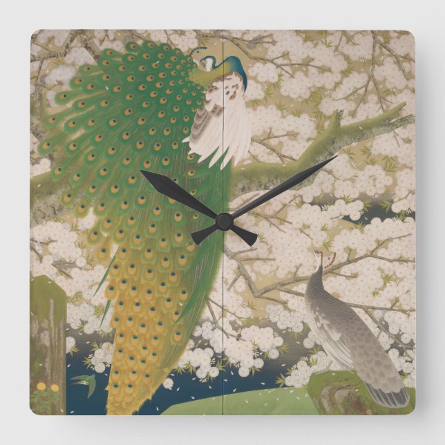 Reloj Cuadrado Peacocks and Cherry Tree (1925) (Anverso)