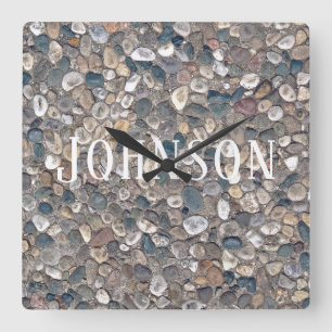 Reloj Cuadrado pebble stone with family name