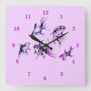 Reloj Cuadrado Peces de oro - Púrpura