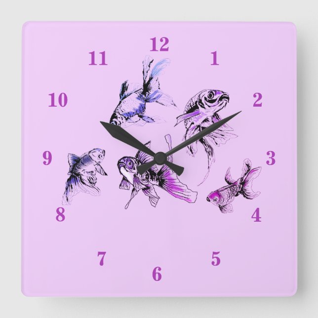 Reloj Cuadrado Peces de oro - Púrpura (Anverso)
