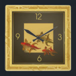 Reloj Cuadrado Peces dorados Art Deco<br><div class="desc">Gran diseño y calidad. Te encantará como a otros. Puede usar este diseño para cualquier otro producto que desee o agregar su texto. Gracias.</div>