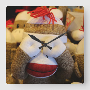 Reloj Cuadrado Peek-a-boo Sock Monkey