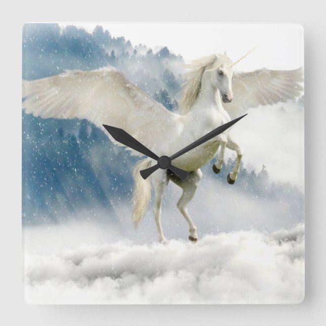 Reloj Cuadrado Pegasus Mythical Unicorn Flying Horse (Anverso)