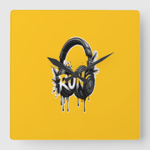 Reloj Cuadrado Pegatina de arte callejero de auriculares RUN