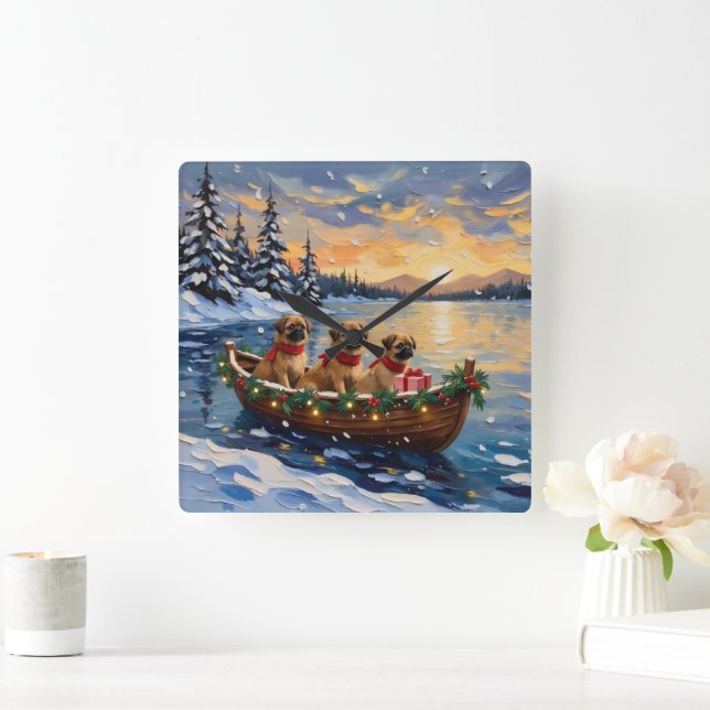 Reloj Cuadrado Pekingese Christmas Boat Holiday (Hogar)