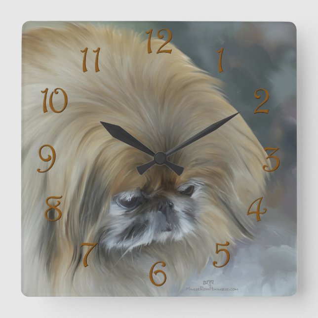 Reloj Cuadrado Pekingese pensivo (Anverso)