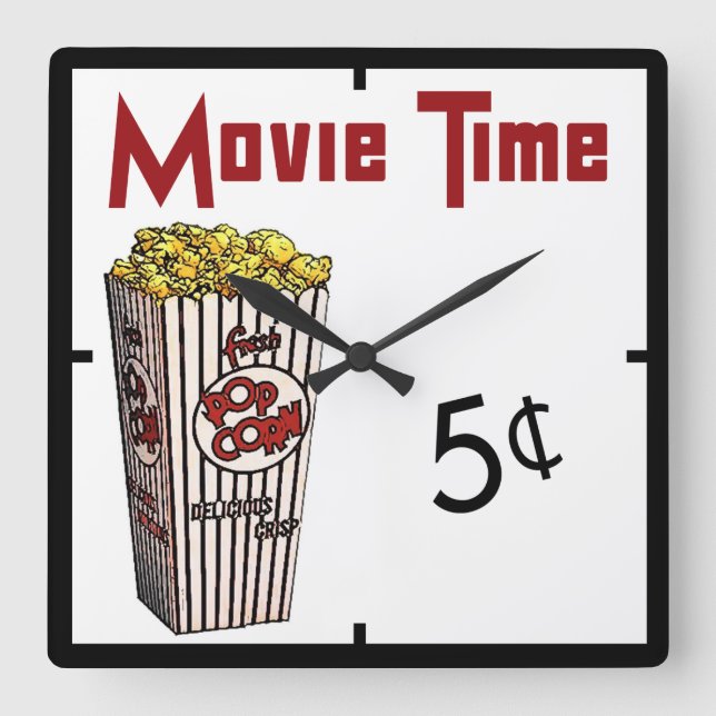 Reloj Cuadrado Película Popcorn (Anverso)