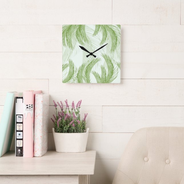 Reloj Cuadrado Pelo verde fresco de la palma 1 (Sala de lectura)