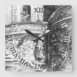 Reloj Cuadrado Pencilarla del castillo Monocromo Blanco y negro