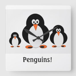Reloj Cuadrado Penguins Wall Clock con opción de texto personaliz