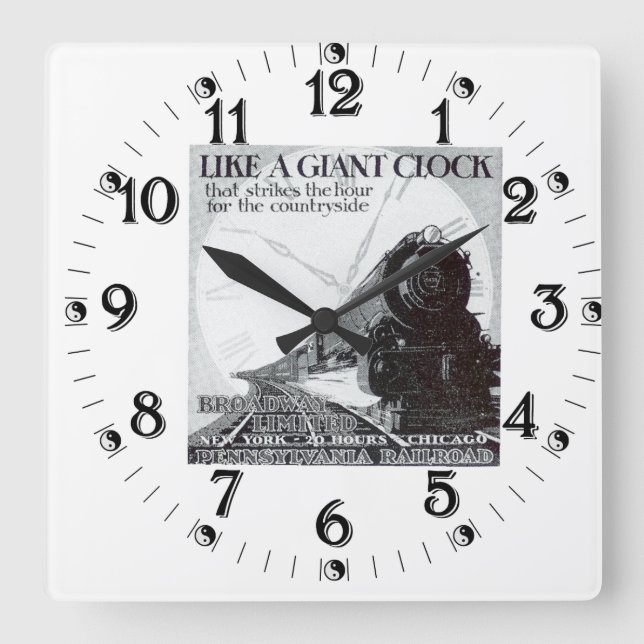 Reloj Cuadrado Pennsylvania Railroad Broadway Limited 1929 (Anverso)