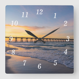 Reloj Cuadrado Pensacola Pier Shoreline Sunrise Wall Clock