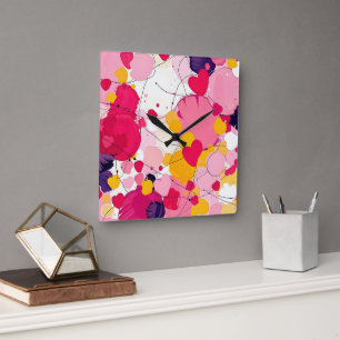 Reloj Cuadrado "Pensamientos de Amor Aleatorios" - Abstracto Colo