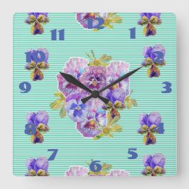Reloj Cuadrado Pensamientos Deslucidos Floral Aqua Turquesa