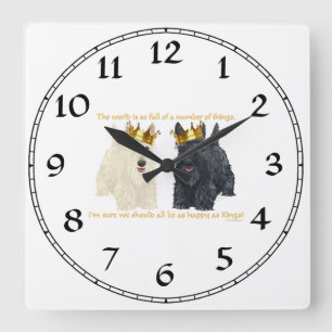 Reloj Cuadrado Pensamientos felices de los terrieres escoceses