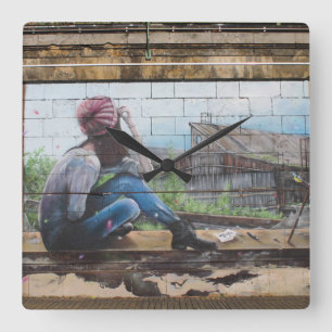 Reloj Cuadrado Pensamientos perdidos sobre graffiti infantil