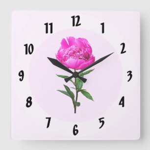 Reloj Cuadrado Peonía rosa oscuro
